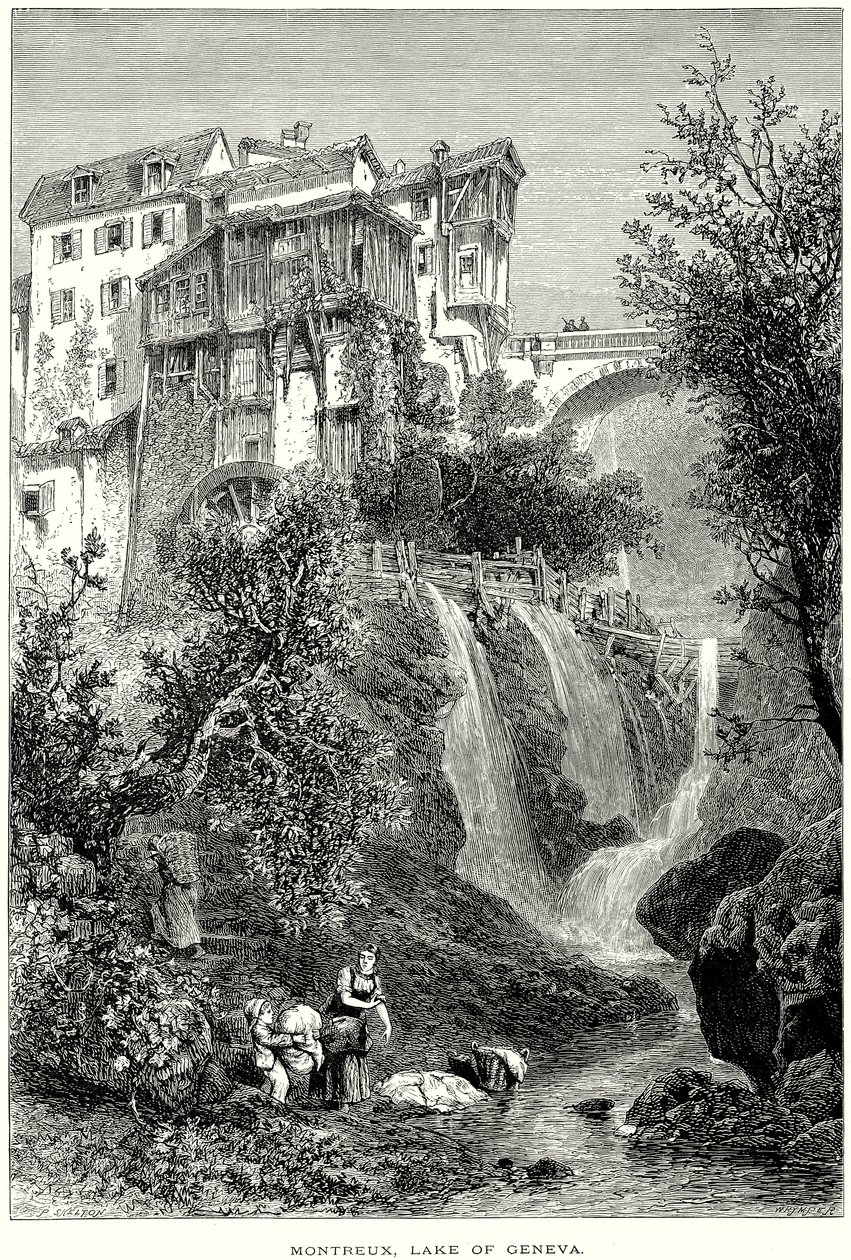 Montrö, Cenevre Gölü (gravür) by English School