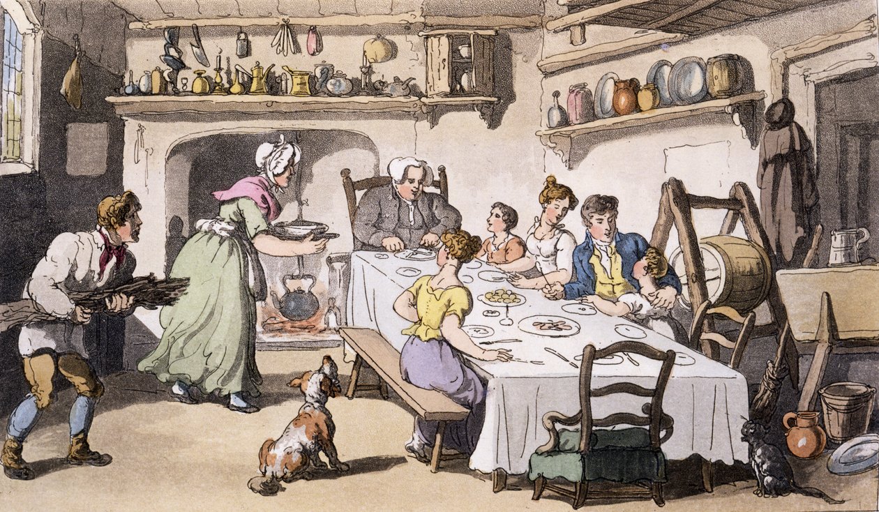 Bay Burchells İlk Ziyaret, pub. Ackermanns Repository of Arts, Londra, 1817 (el boyaması gravür) by English School