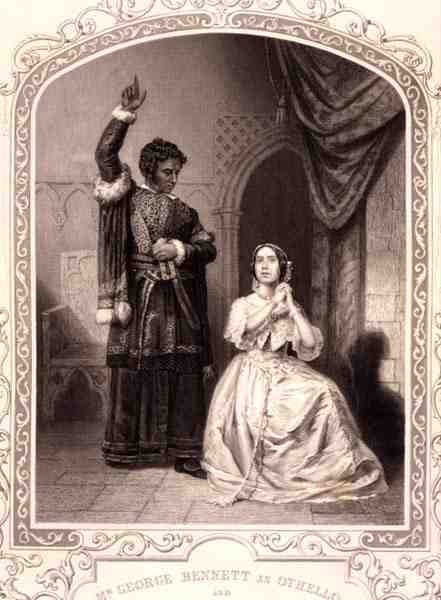 Othello rolünde Bay George Bennett ve Desdemona rolünde Bayan Jane Bennett, William Shakespeare (1564-1616) tarafından Othello