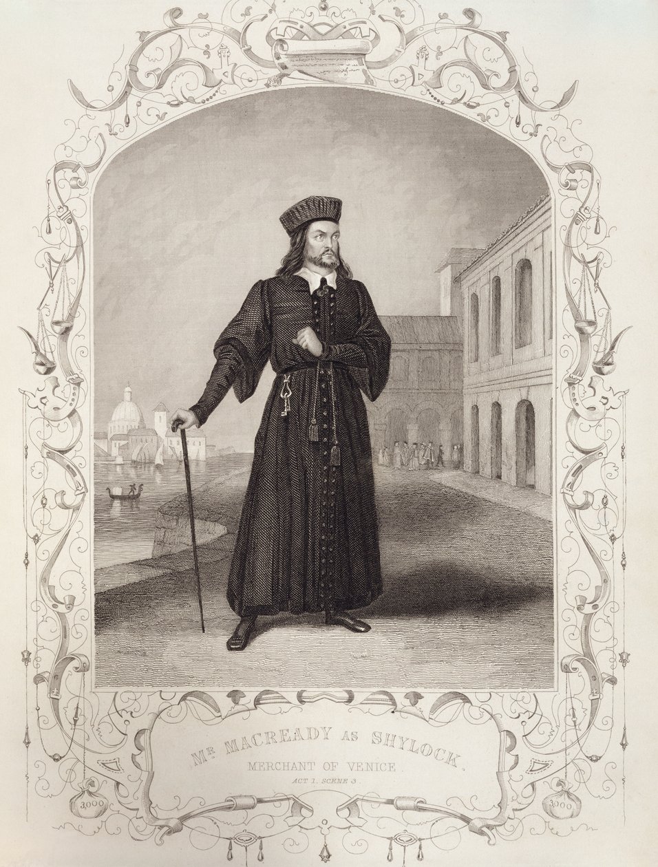 Bay Macready, Shylock rolünde, I. Perde 3, Venedik Taciri, William Shakespeare (1564-1616) by English School