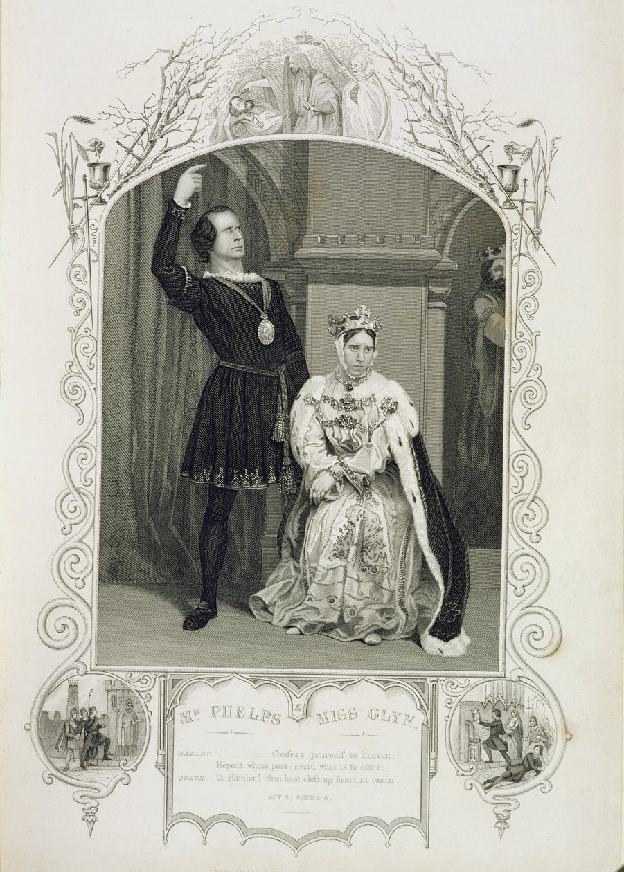 Bay Phelps, Hamlet rolünde ve Bayan Glyn, Kraliçe Gertrude rolünde, Üçüncü Perde 4. Sahne, William Shakespeare tarafından Hamlet (1564-1616) by English School