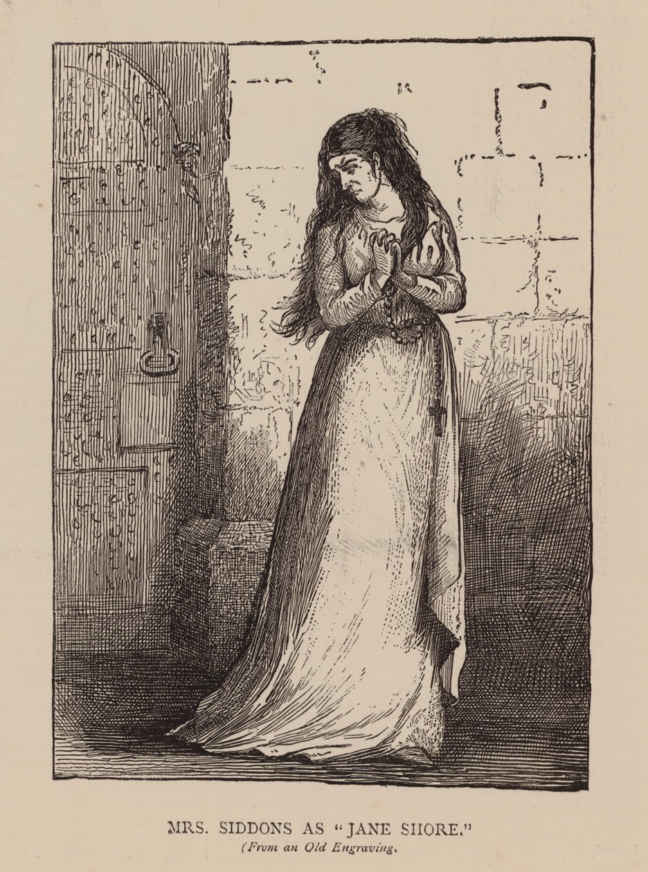 Bayan Siddons "Jane Shore" olarak (gravür) by English School