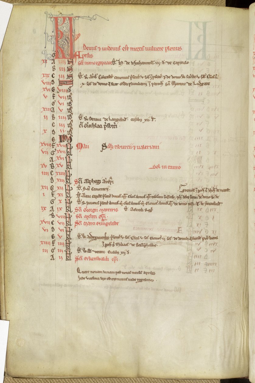 Ms.25512 fol.11v Azizler Günleri Takvimi, 13. yüzyılın ortaları by English School