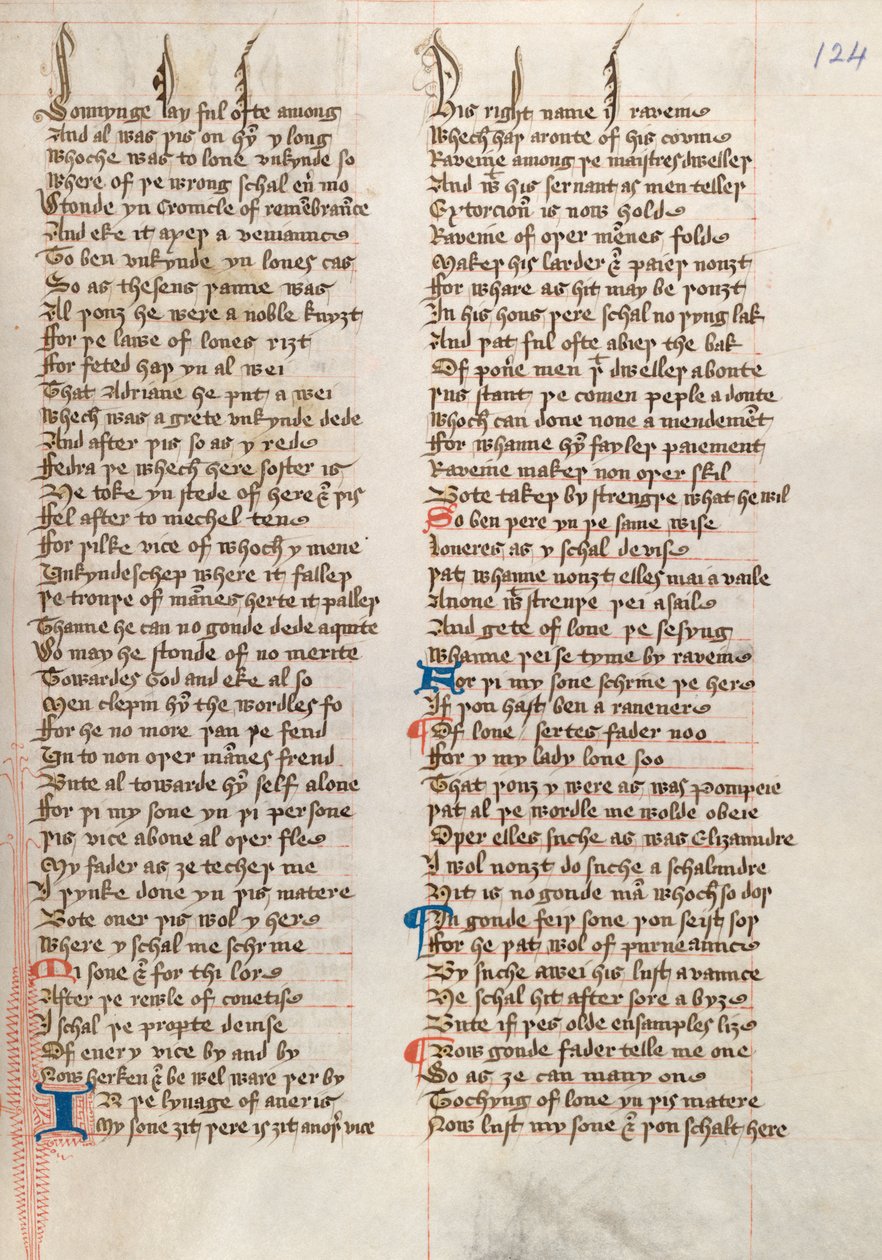 Ms326 f124r, John Gower tarafından Confessio Amantis (parşömen üzerine kalem ve mürekkep) by English School