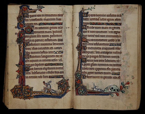 Ms 1-2005, ff.115v-116r: köpeğe binen tavşan avı, Macclesfield Psalter