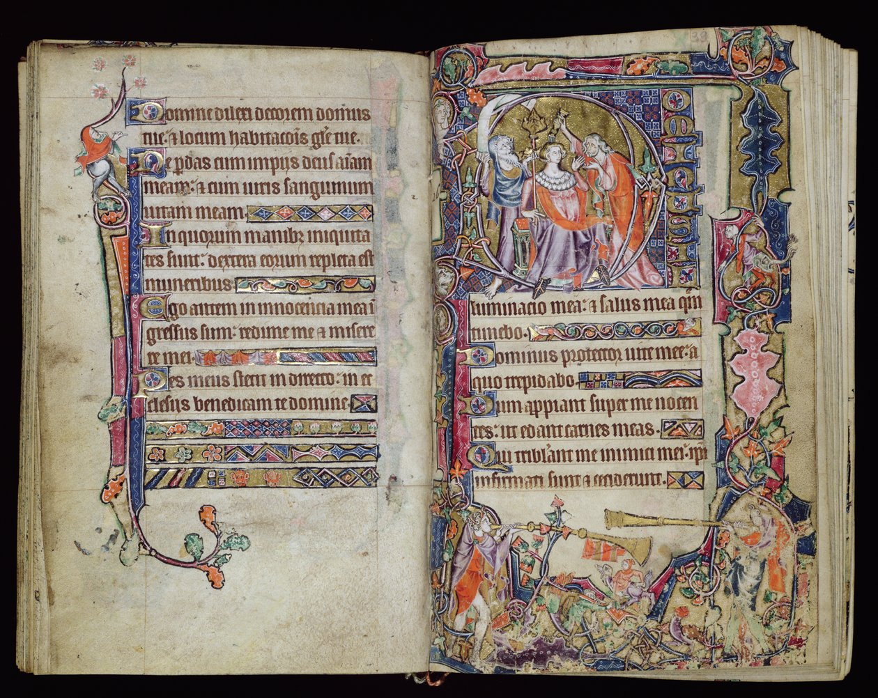 Ms 1-2005, ff.38v-39r: The Anointing of David, Macclesfield Psalter, Use of Sarum, East Anglia, c.1330