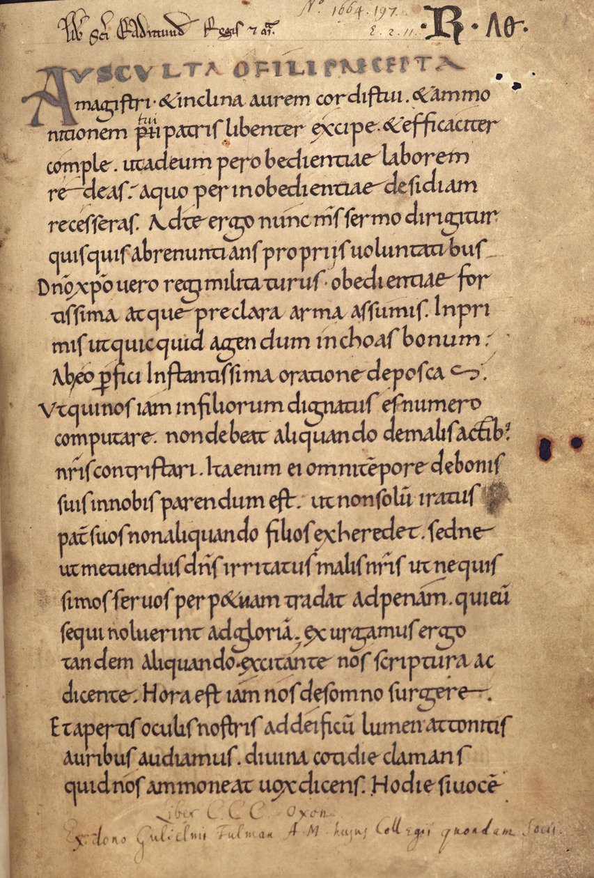 Bayan 197 f.1r Aziz Benedict Kuralı by English School