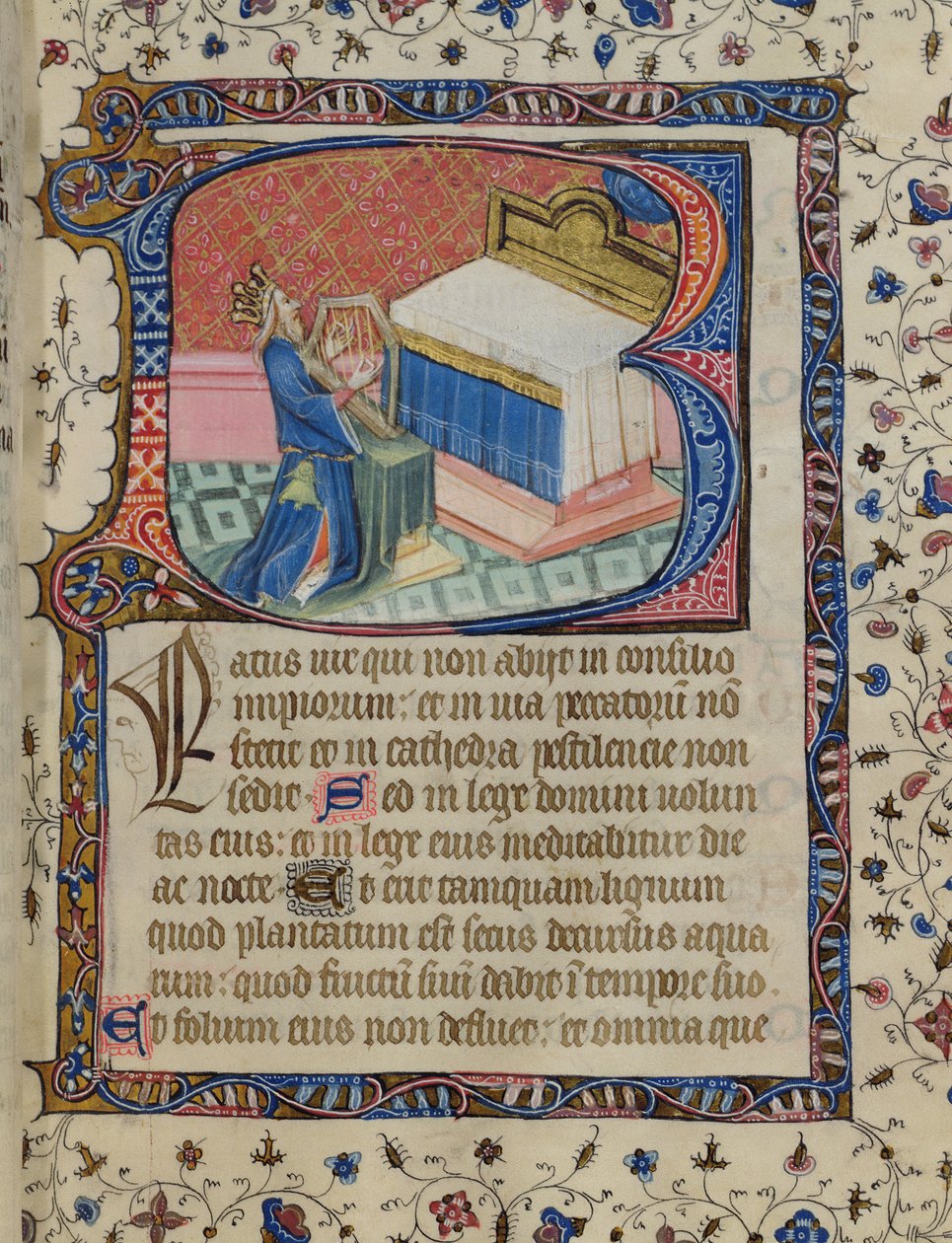 Bayan 24 f.13 r. Mezmur 1, David Harping, Knightley Psalter