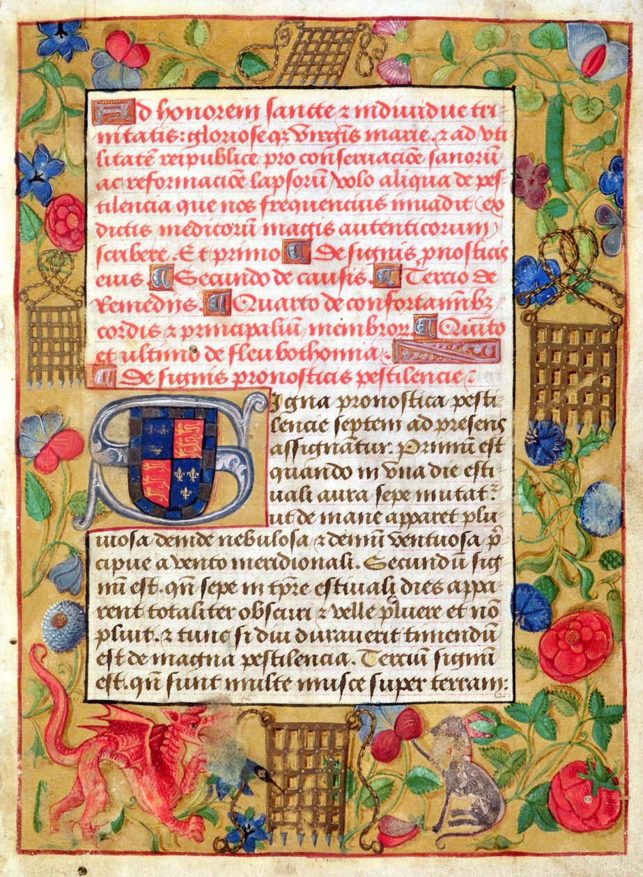 Ms 261 fol.1r Latince ve İngilizce olarak Plague Tracts Koleksiyonundan Sayfa, c.1500 by English School