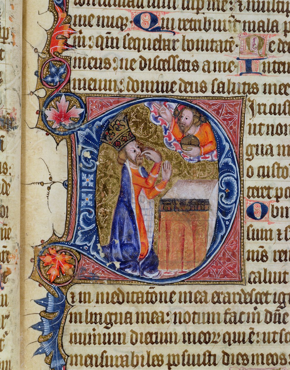 Bayan 26 f.22r. Mezmur 38, David ağzını işaret ediyor, Ramsey Abbey Psalter
