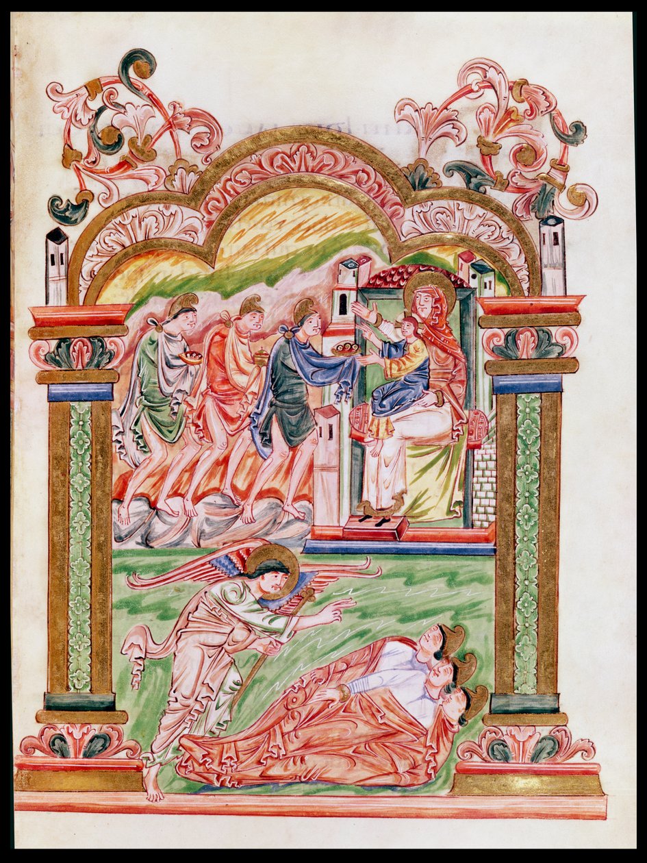 Ms 274 (Y-6) fol.37 The Dream and the Adoration of the Magi, Missal of Jumieges