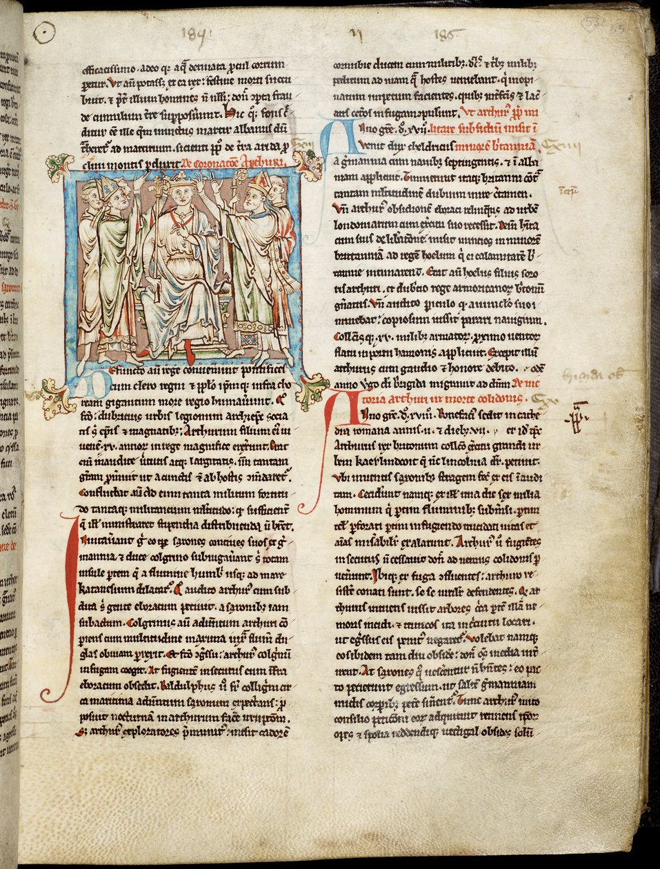 Ms 6712 (A.6.89) fol.53 Kral Arthur, Flores Historiarum'dan minyatür, Matthew Paris, c.1250-52 by English School