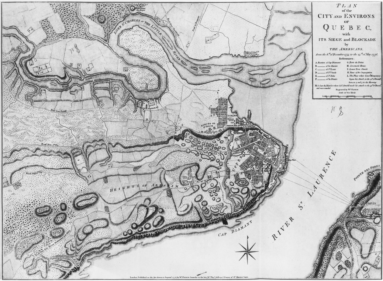 Ms A 224 f.8 Amerikalılar tarafından kuşatma ve abluka ile Quebec şehri ve çevresinin haritası, 