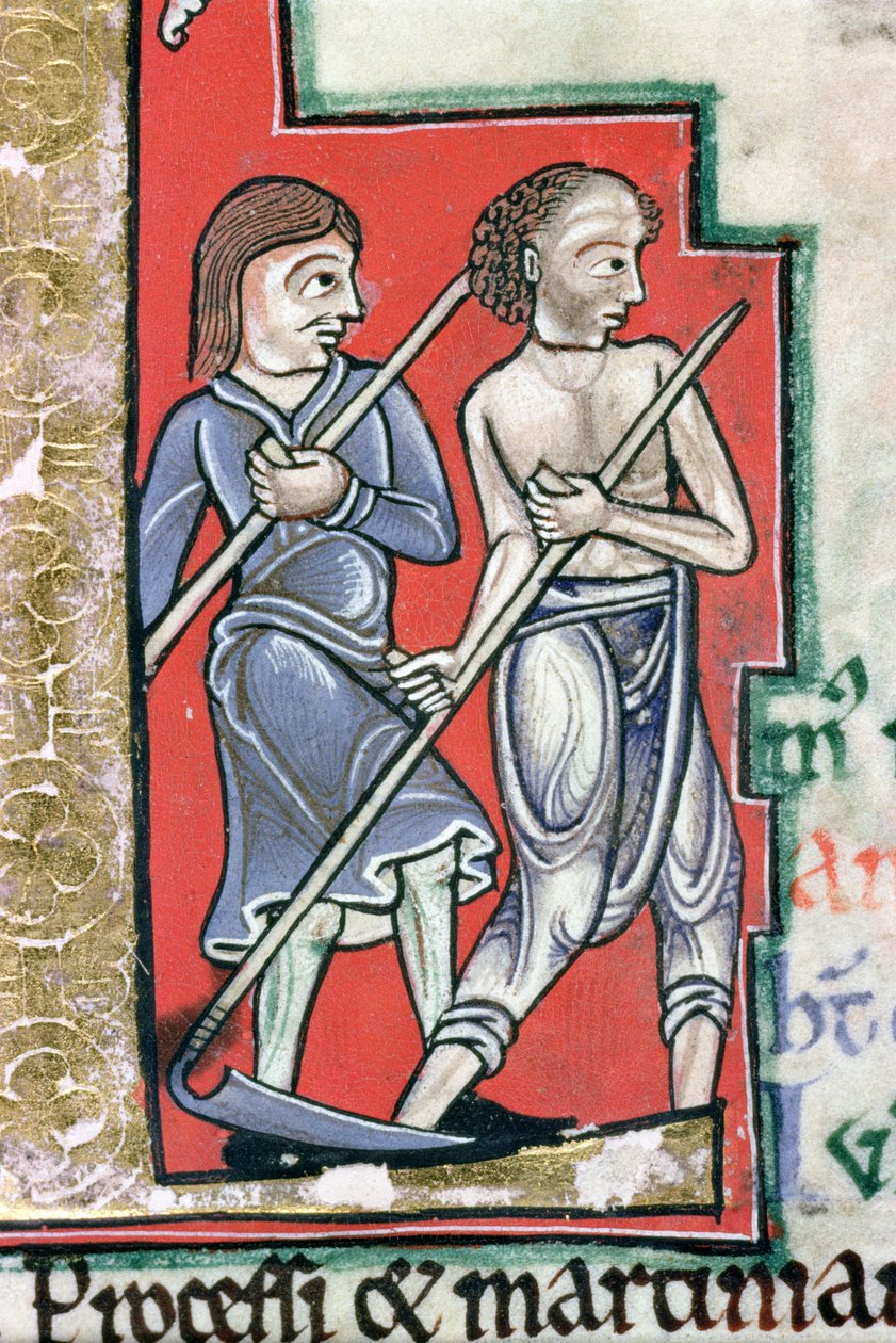 Ms Hunter 229 f.4r Mowing, from the Hunterian Psalter, c.1170 (kalem & mürekkep ve parşömen üzerine tempera) (detay) by English School