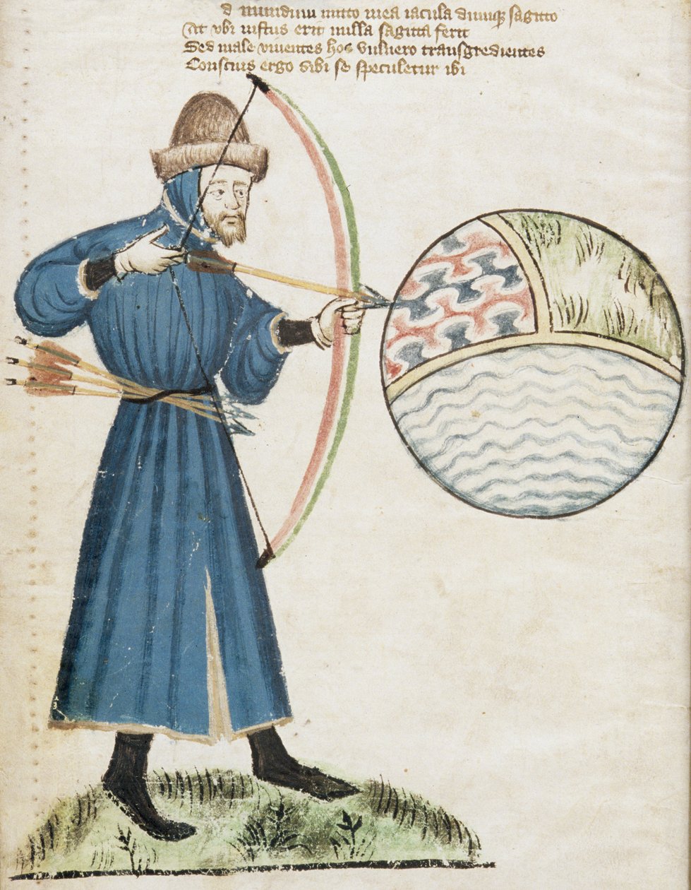 Ms Hunter 59 f.6v Okçu Bir Küreye Ateş Ediyor, Vox Clamatis, John Gower (1330-1408) by English School