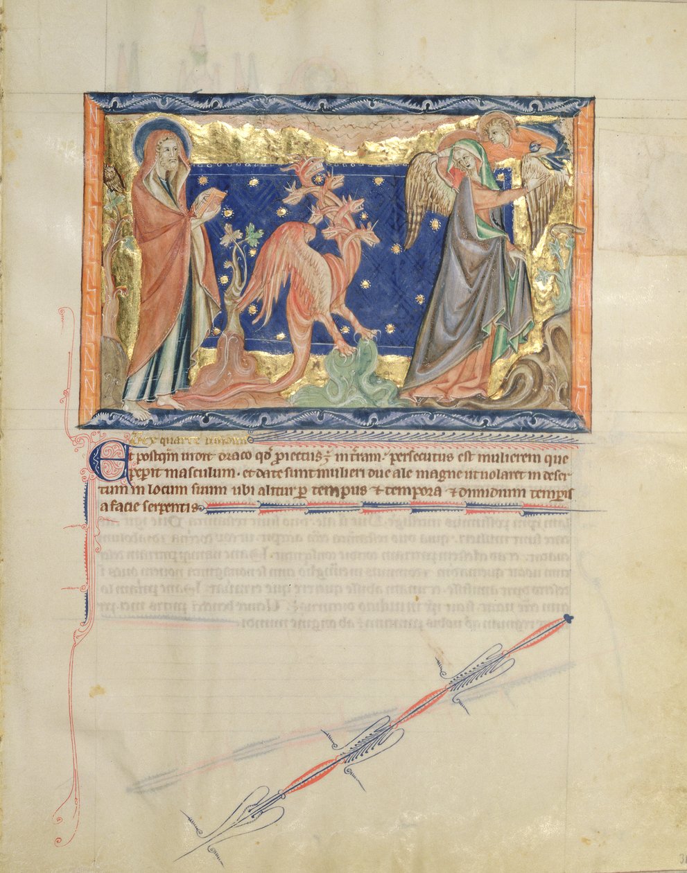 Bayan L.A. 139-Lisboa fol.31 St. John, bir meleğin kadının kırmızı ejderhadan, Gulbenkian Apocalypse