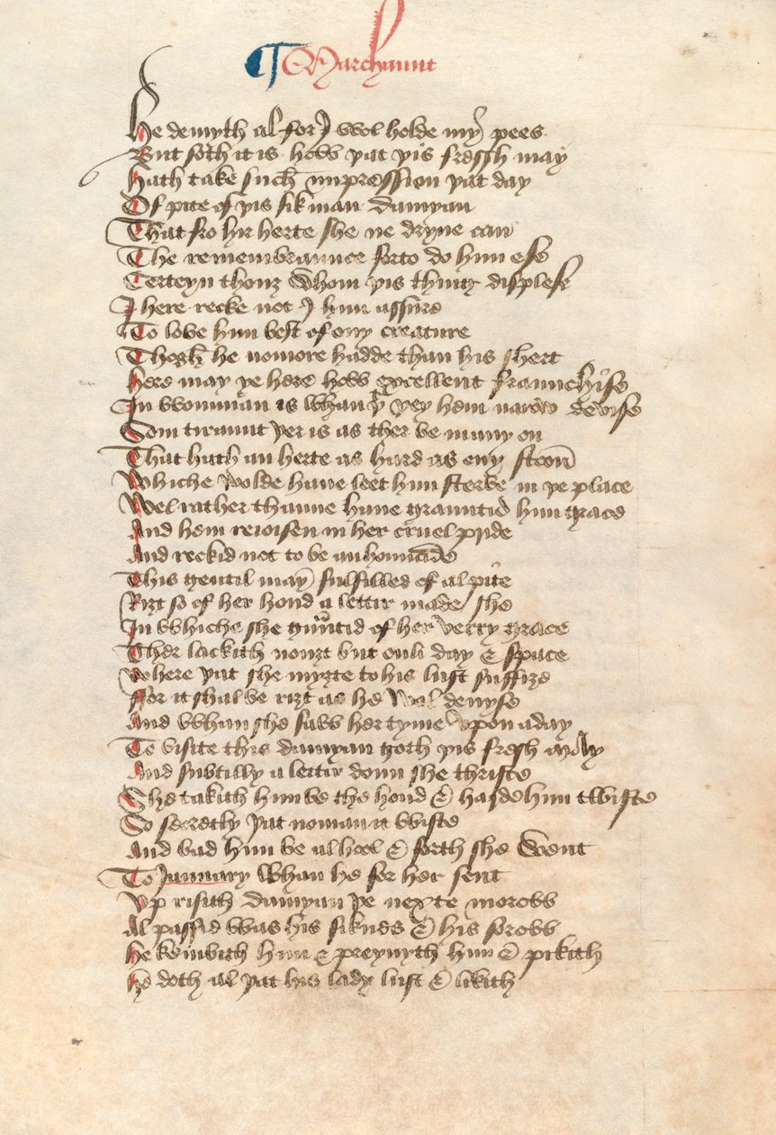 Ms. New Coll 314, f90v, The Canterbury Tales by Geoffrey Chaucer (parşömen üzerine kalem ve mürekkep) by English School