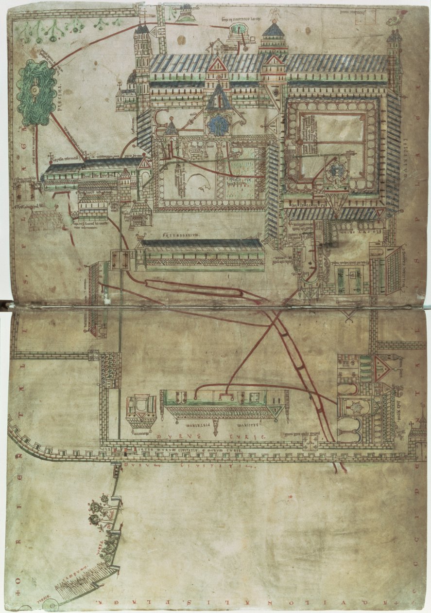 Ms R 171 f.285 Canterbury Katedrali ve sıhhi tesisat sistemi planı, 