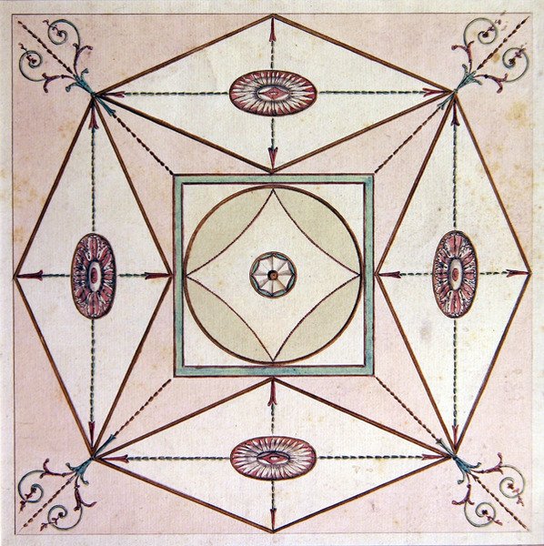 Neo-Klasik tavan tasarımı, Ugbrook Park, Devon, c.1770 (kağıt üzerine sulu boya) by English School