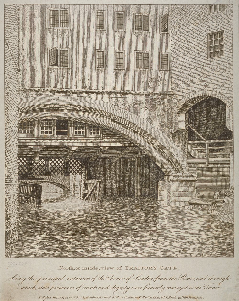 North View of Traitors Gate, Tower of London, Nathaniel Smith tarafından yayınlandı (fl.1740-1802) 1798 by English School