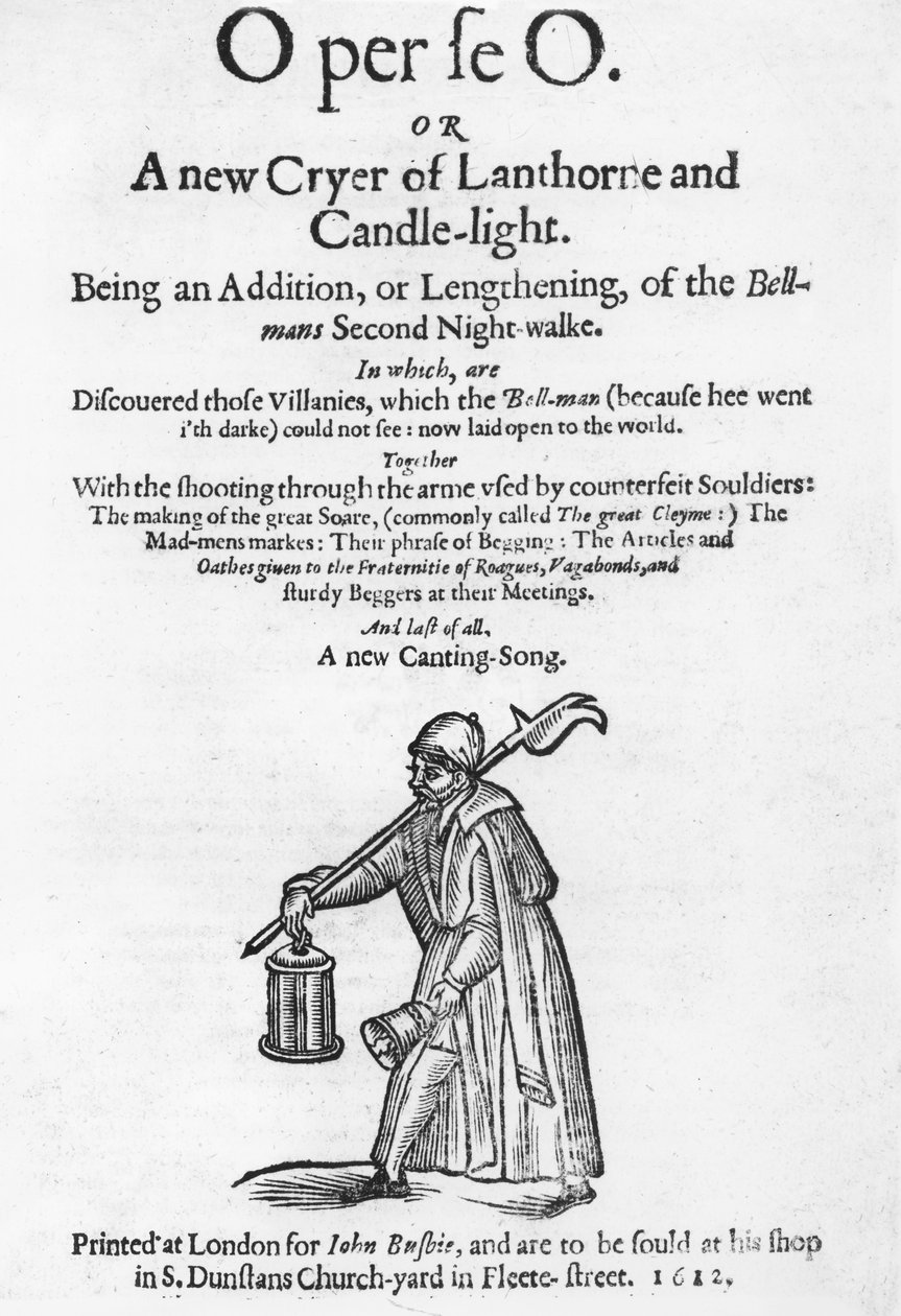 O per se O veya Lanthorne ve Mum Işığının Yeni Ağlayıcısı, John Busbie tarafından basılan bir kitaptan başlık sayfası, 1612 by English School