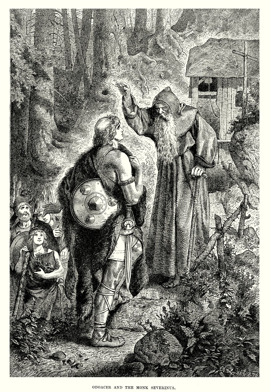 Odoacer ve keşiş Severinus (gravür) by English School