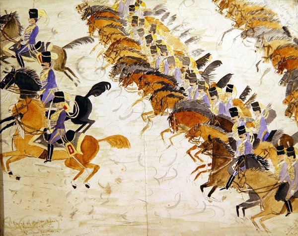Dört nala koşan atlı subaylar, 1840 dolayları (kağıt üzerine suluboya) by English School