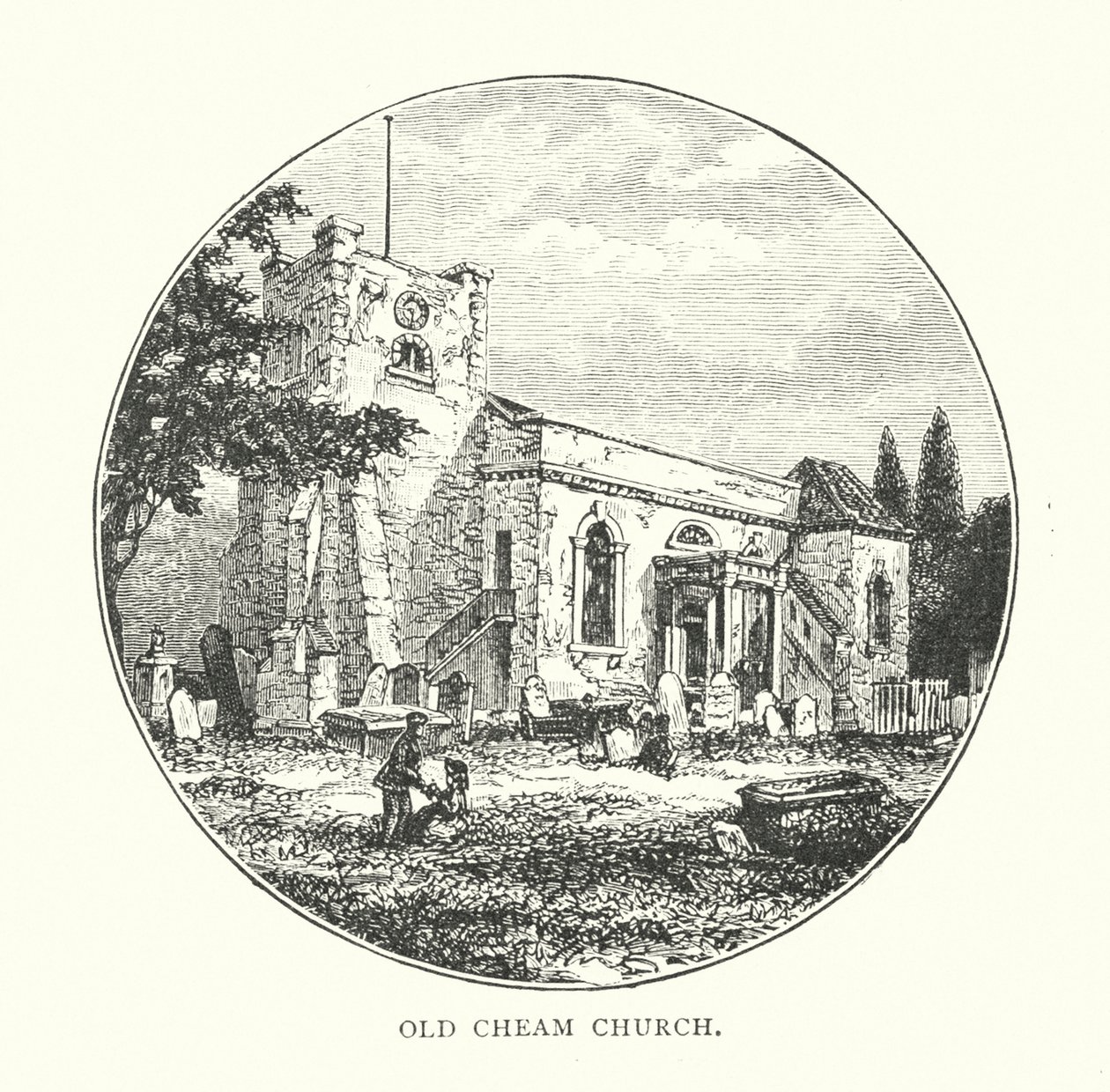 Eski Cheam Kilisesi (gravür) by English School