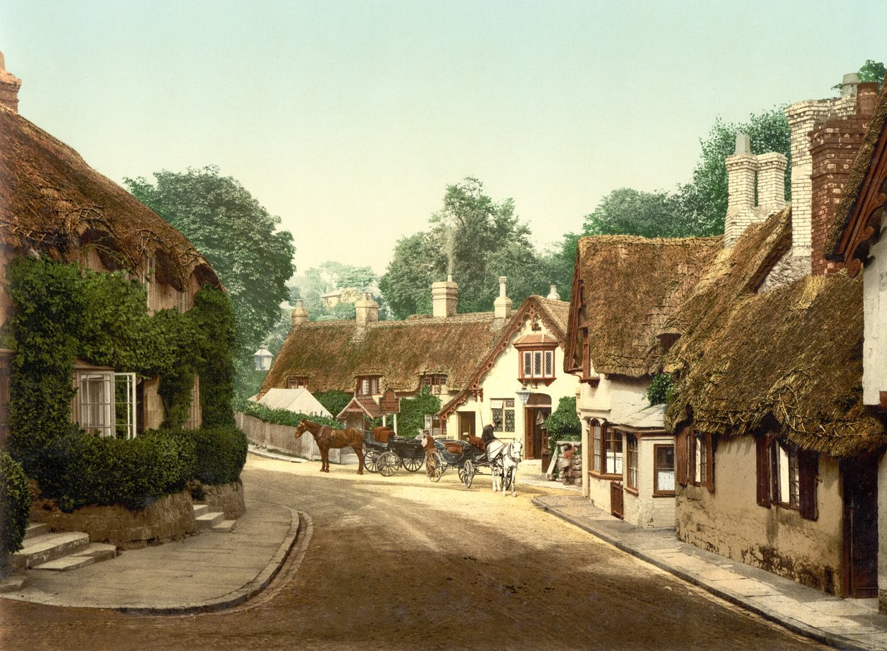 Old Village Shanklin (el ile renklendirilmiş fotoğraf) by English School