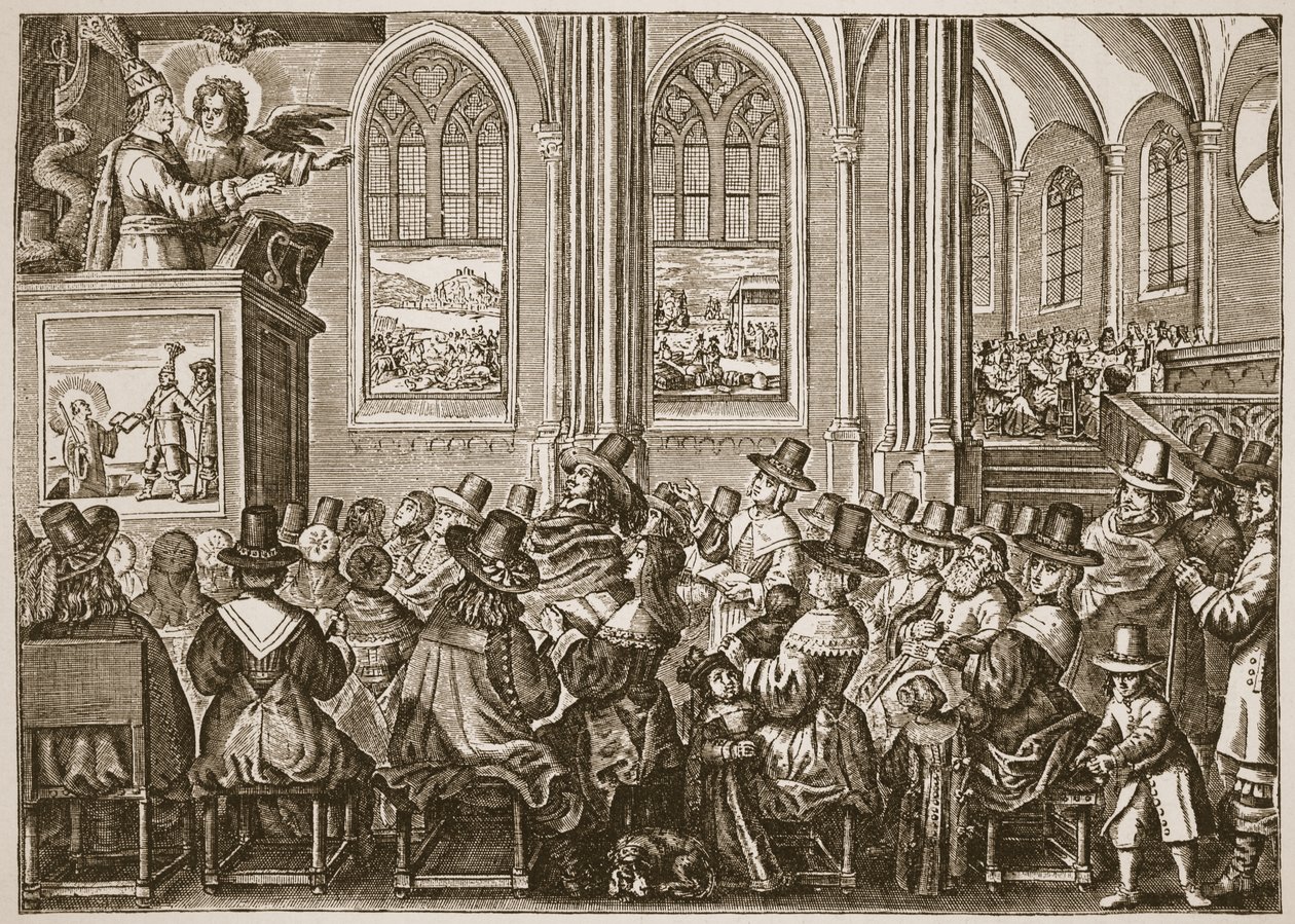 Oliver Cromwell püriten bir cemaate vaaz verirken, İngiltere Kilisesi