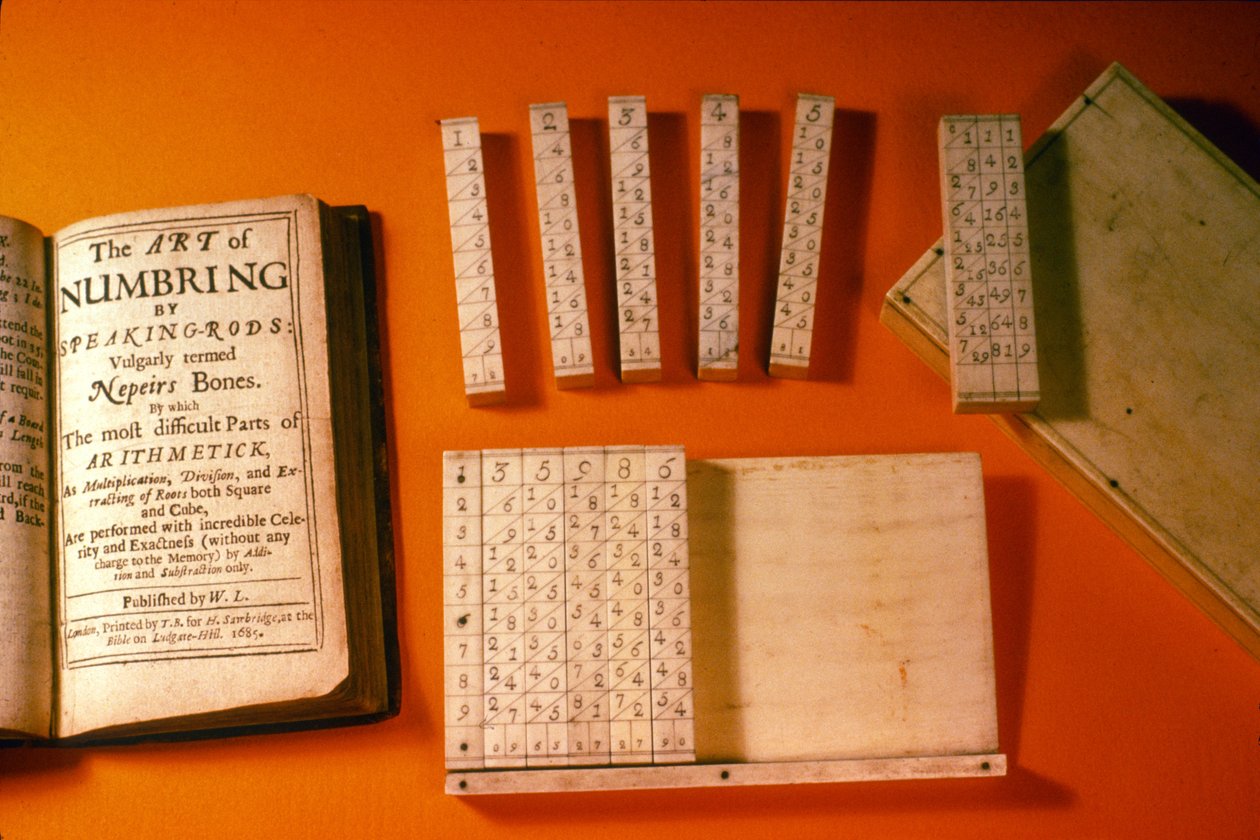 Orijinal Napiers Bones seti, takılı kasa ve çağdaş yayın, 1685 (şimşir) by English School