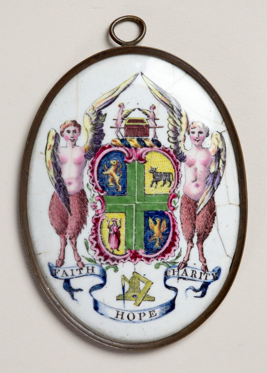 Masonlar rozetini (emaye) gösteren oval plak by English School