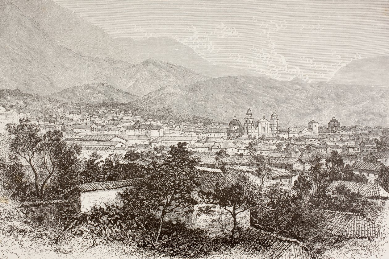 Bogota, Kolombiya'nın genel görünümü (litho) by English School