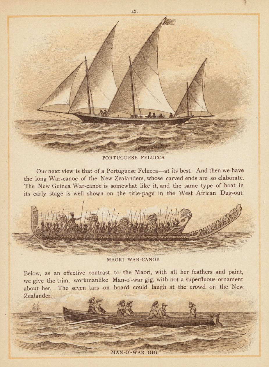 The Boats of the World kitabından bir sayfa, 19. yüzyıl sonu (renkli taş baskı) by English School