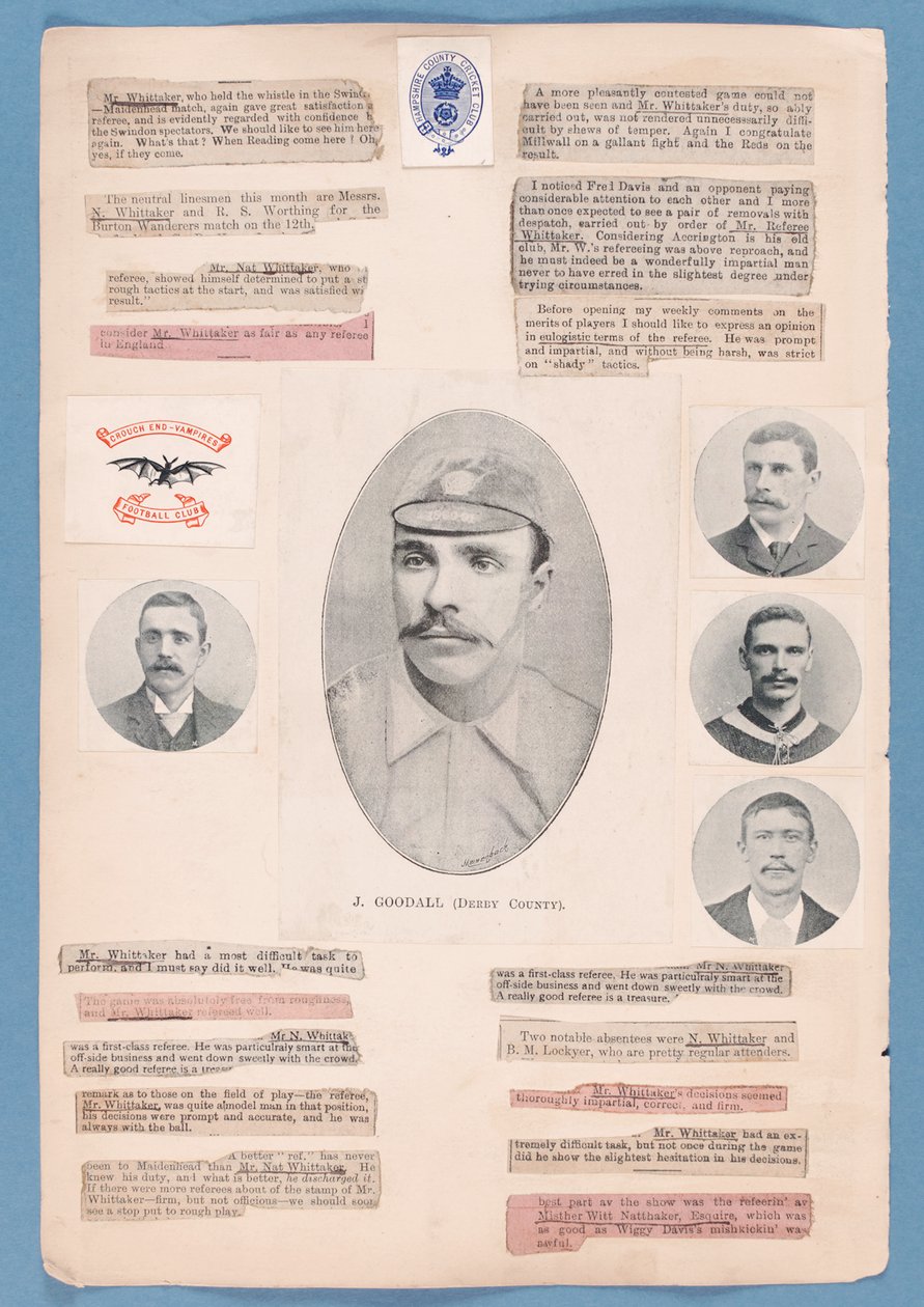 1895-96 sezonunda Nat Whittaker tarafından derlenen bir albümden sayfa by English School