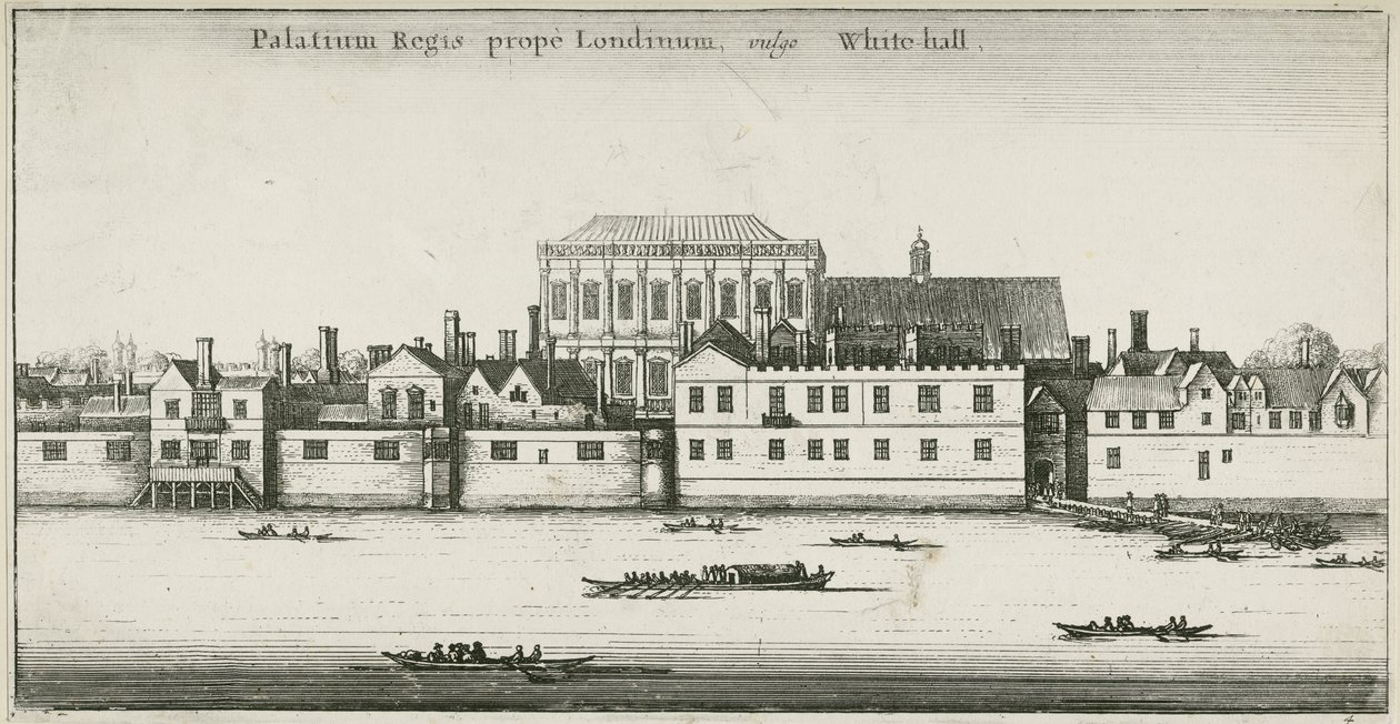 Thames Nehri'nden Whitehall Sarayı, Westminster, Londra, Birleşik Krallık (gravür) by English School
