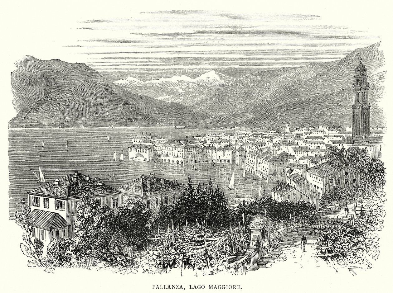 Pallanza, Maggiore Gölü (gravür) by English School