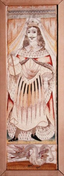Charles II (1630-85) c.1660 portresi ile işlemeli panel (saten üzerine ipek) by English School