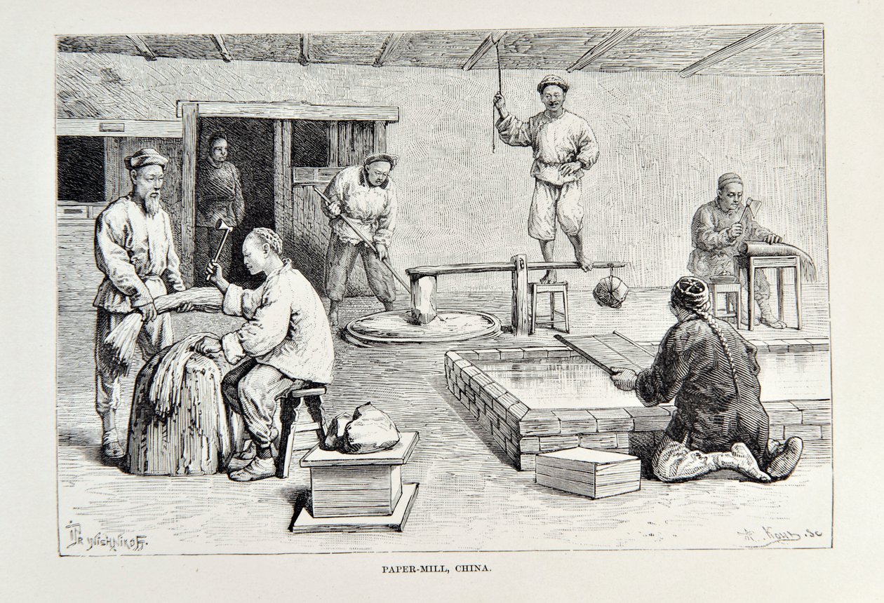 Paper-Mill, Çin, Elisee Reclus tarafından The Universal Geography, the Earth ve onun sakinlerinden alınan illüstrasyon, 1878 yayınlandı by English School