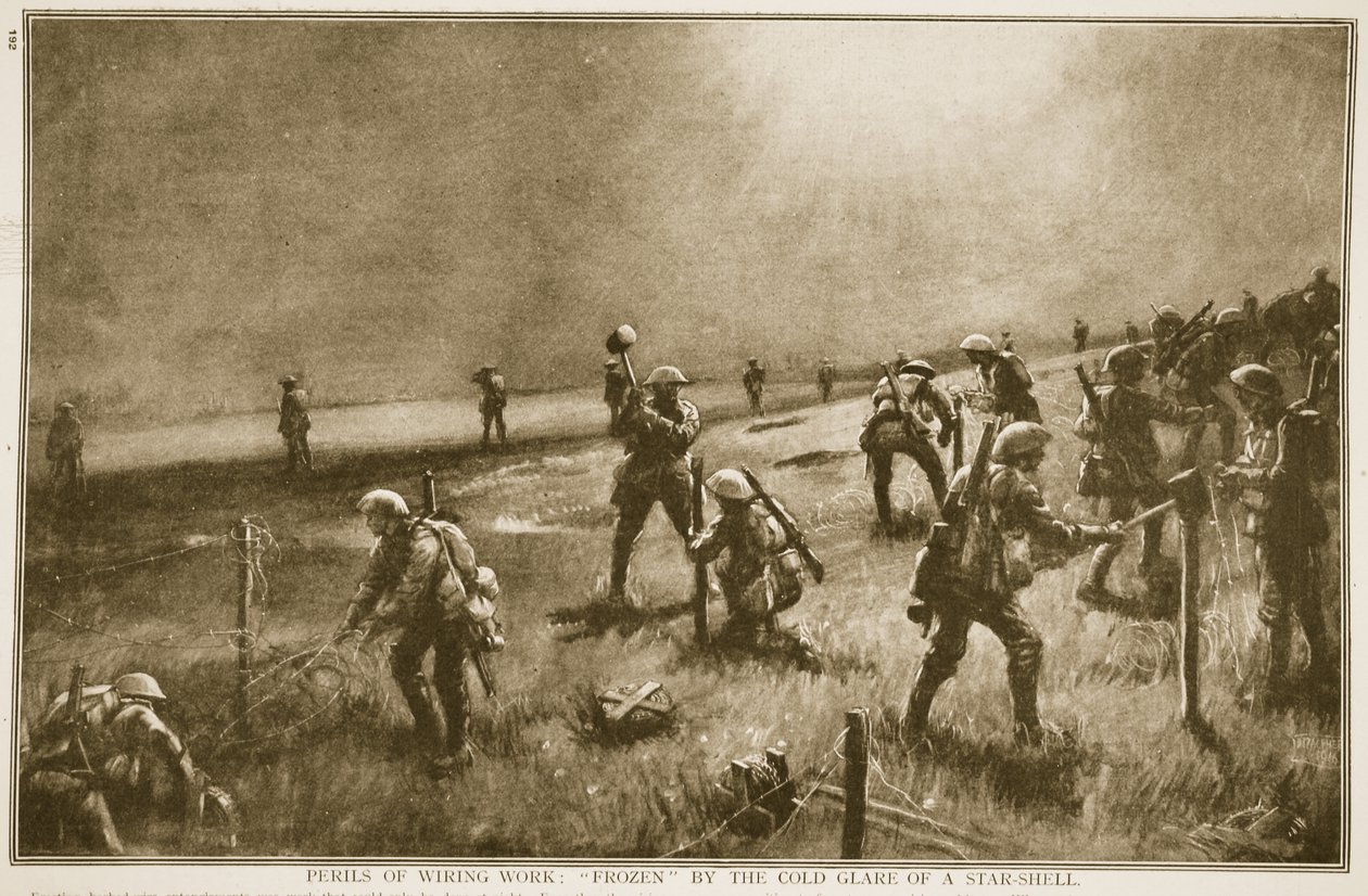 Kablolama işinin tehlikeleri: bir yıldız kabuğunun soğuk parıltısıyla donmuş, 1914-19 by English School
