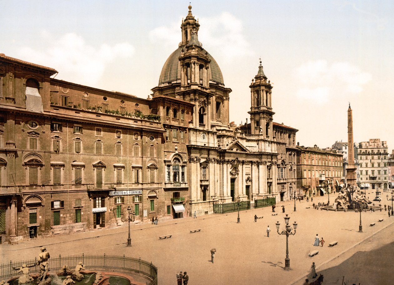 Piazza Navona, Roma (el ile renklendirilmiş fotoğraf) by English School