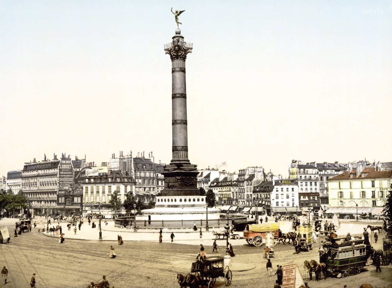 Place de la Bastille, Paris (el boyaması fotoğraf) by English School