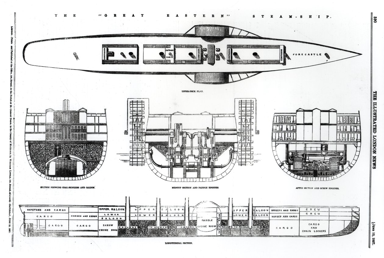 Büyük Doğu vapurunun planı ve kesitleri, 1857 by English School