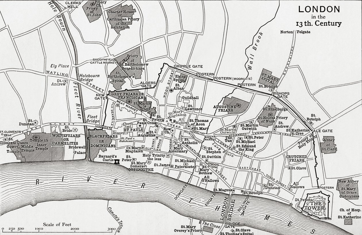 13. yüzyılda Londra Planı, J. R. Green tarafından 
