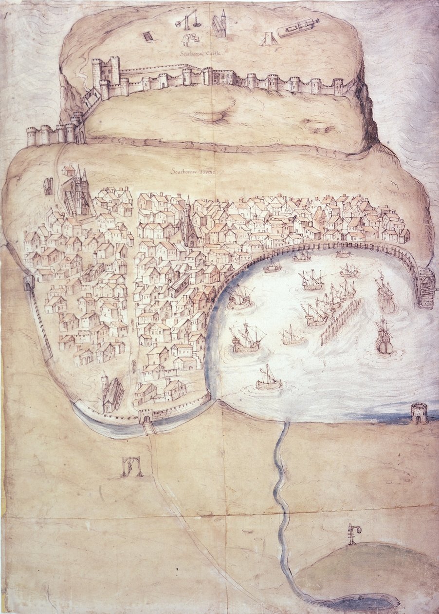 Scarborough Planı ve savunmaları, c.1540 (renkli taş) by English School