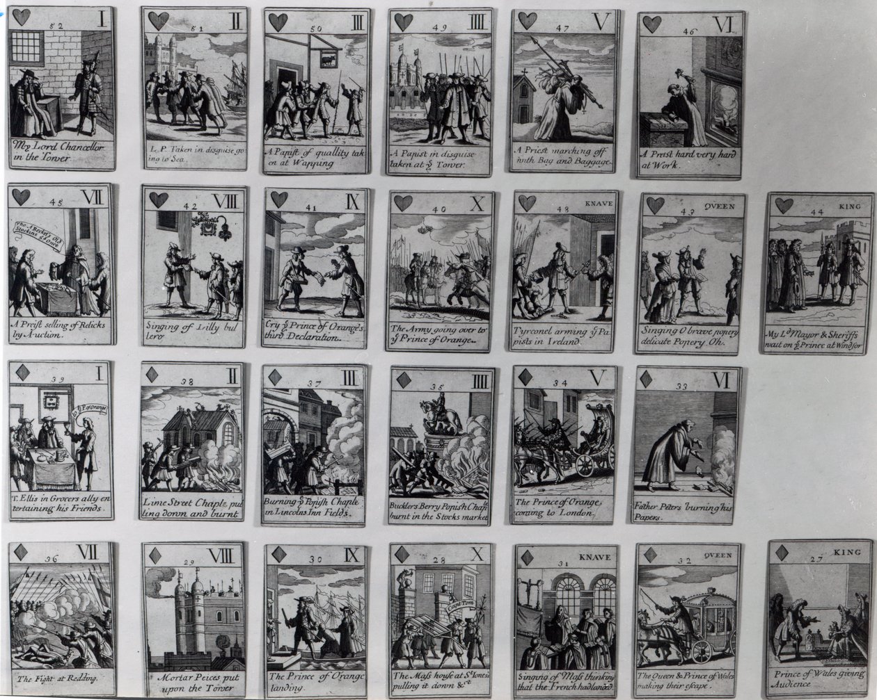 1688-89 Şanlı Devriminden bölümleri gösteren iskambil kartları, c.1689 by English School