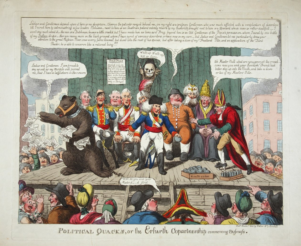 Siyasi Vakitler veya Erfurth Ortaklığı İşe başlıyor, yayın. 1808 (el renkli gravür) by English School