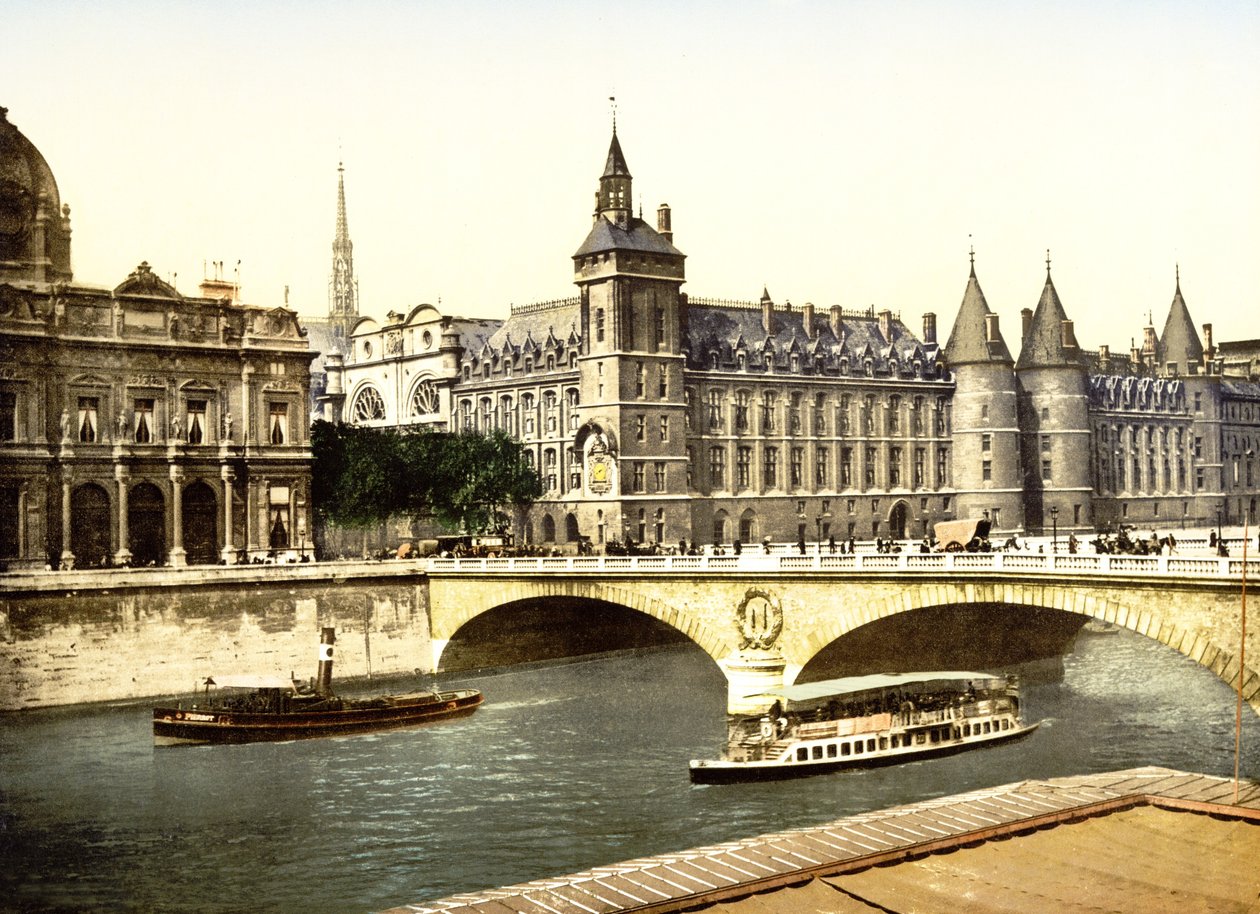 Pont au Change ve Palais de Justice, Paris (el boyaması fotoğraf) by English School
