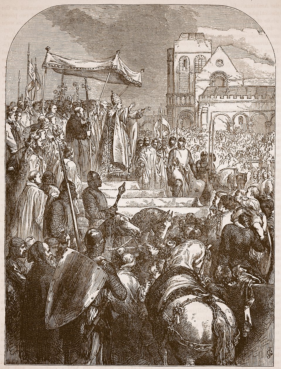 Clermont pazarında Birinci Haçlı Seferi vaazı veren Papa II. Urban, 1096, Cassells Illustrated History of England