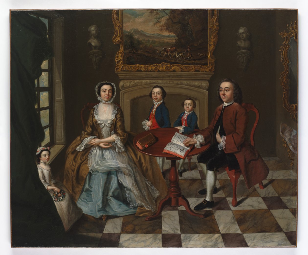 Roubel ailesi olduğu düşünülen bir iç mekanda bir ailenin portresi, 1750